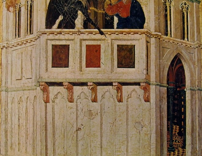 La Tentazione di Cristo sul tempio, 43 x 45,5 cm., Museo dell'Opera del duomo, Siena.
